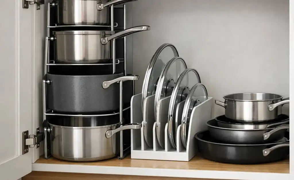 "نظم‌دهنده کابینت آشپزخانه برای قابلمه و ظروف"